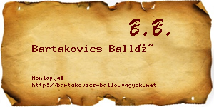 Bartakovics Balló névjegykártya